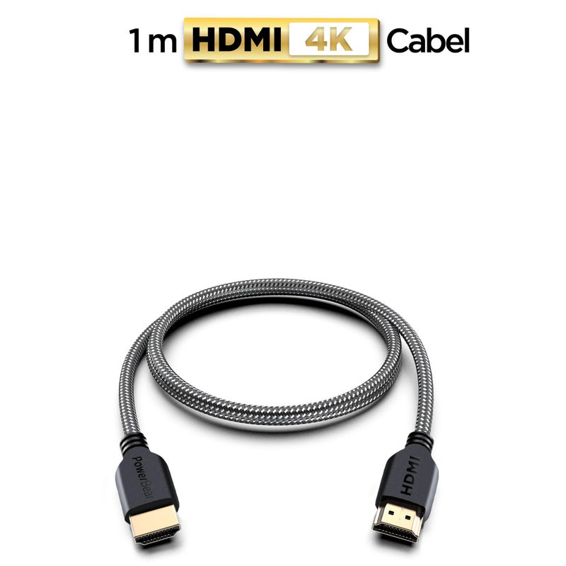 PowerBear كابل HDMI 4K من باور بير 3 قدم | كابل HDMI قصير، نايلون مضفر وموصلات ذهبية، 4K @ 60Hz، Ultra HD، 2K، 1080P، ARC وتصنيف CL3 | للابتوب، الشاشة، PS5، PS4، Xbox One، Fire TV، والمزيد - Image 2